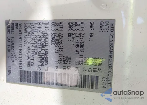 2014 Nissan Rogue Sl z USA, uszkodzony, nr VIN 5N1AT2MT2EC801980